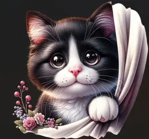 Cute Kitty Ready to Press Heat Transfer DTF Transfer Direct to Film for Cotton and Polyester Garments with Firm Press Settings 300-320°F