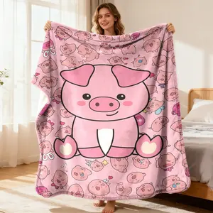 Cute Kawaii Pink Pig Lover Gift Soft Cozy Flannel Blanket - Cartoon Pig Print Plush Throw, Warm Fuzzy Bedroom Sofa Nursery Blanket, Perfect Birthday Baby Shower Gift for Kids Toddlers Women Girls Pig Fans Home Decor