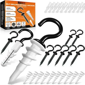 [Upgraded] 10 count Screw Hooks with Self-Drilling Drywall Anchors, Plastic Expansion Tubes Included, Heavy Duty Eye Hook, Screw in Hook for Hanging , String Lights, Cup, Key