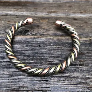 Twisted Wire Cuff Bracelet - Solid Copper or Brass, 8mm Height, Adjustable Size, Versatile for Various Occasions