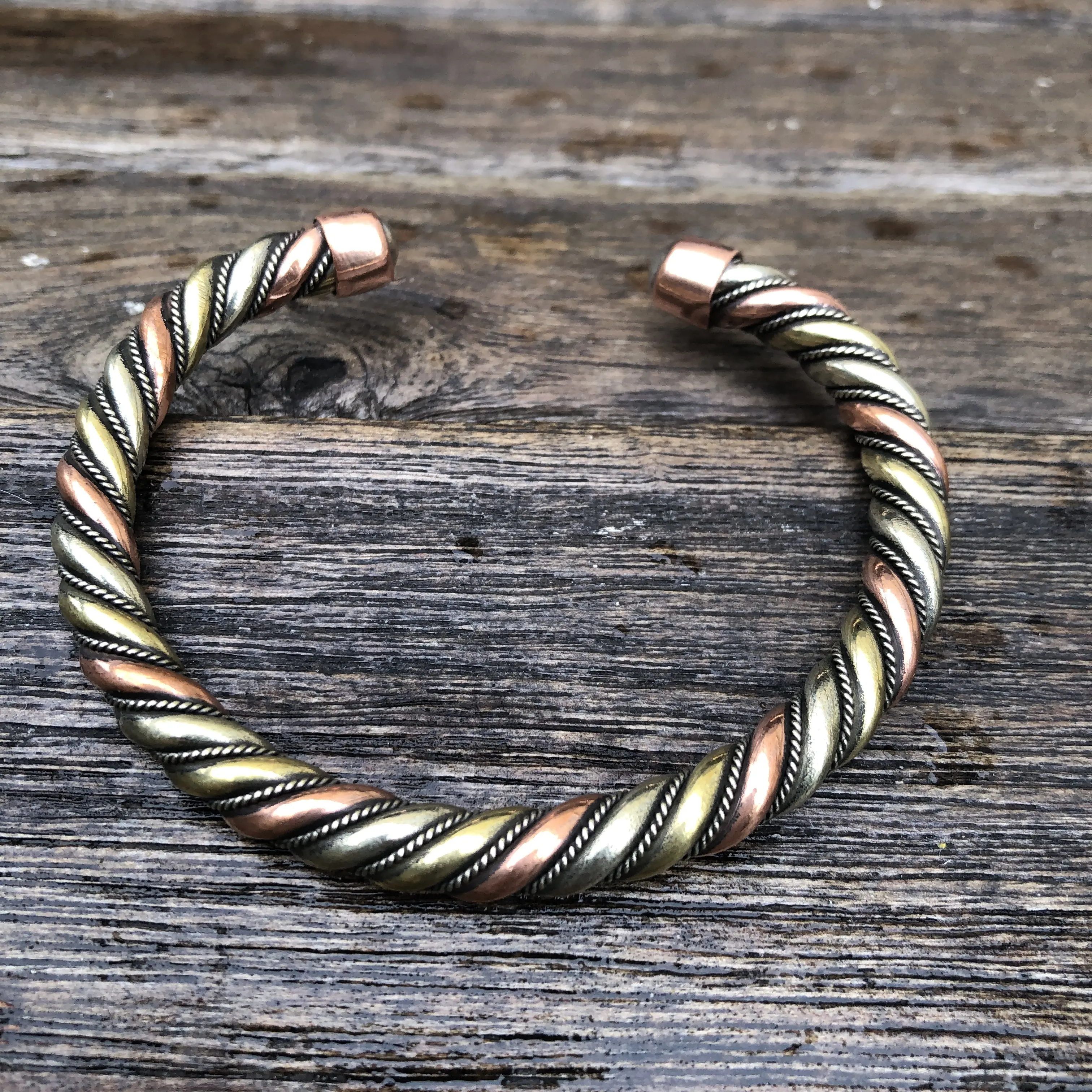 Twisted Wire Cuff Bracelet - Solid Copper or Brass, 8mm Height, Adjustable Size, Versatile for Various Occasions