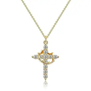 Tewiky Gold/Silver/Rose Gold Simple Crown & Cross Pendant Choker Necklace for Women & Men & Girls Pretty Crown Cross Necklace For Daily Party Clothing Decor Trendy All-match & Exquisite Jewelry for Gift Fall Outfits, Fall Freshness