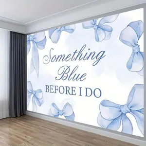 1PC,2D Flat Something Blue Before I Do Bachelorette Party Backdrop, Romantic Blue Bow - Themed Wall Hanging Decor, Wedding Pre - marriage Party Photography Background Cloth, Room Dormitory Wall D