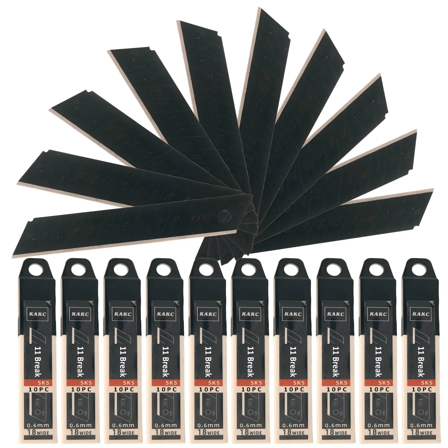 Utility Knives  Blades - 10-Pack 3/4" Razar Black Box Cutter Snap Blades with Premium Tempered Steel & Safety Blade Dispenser - LCB-50RB
