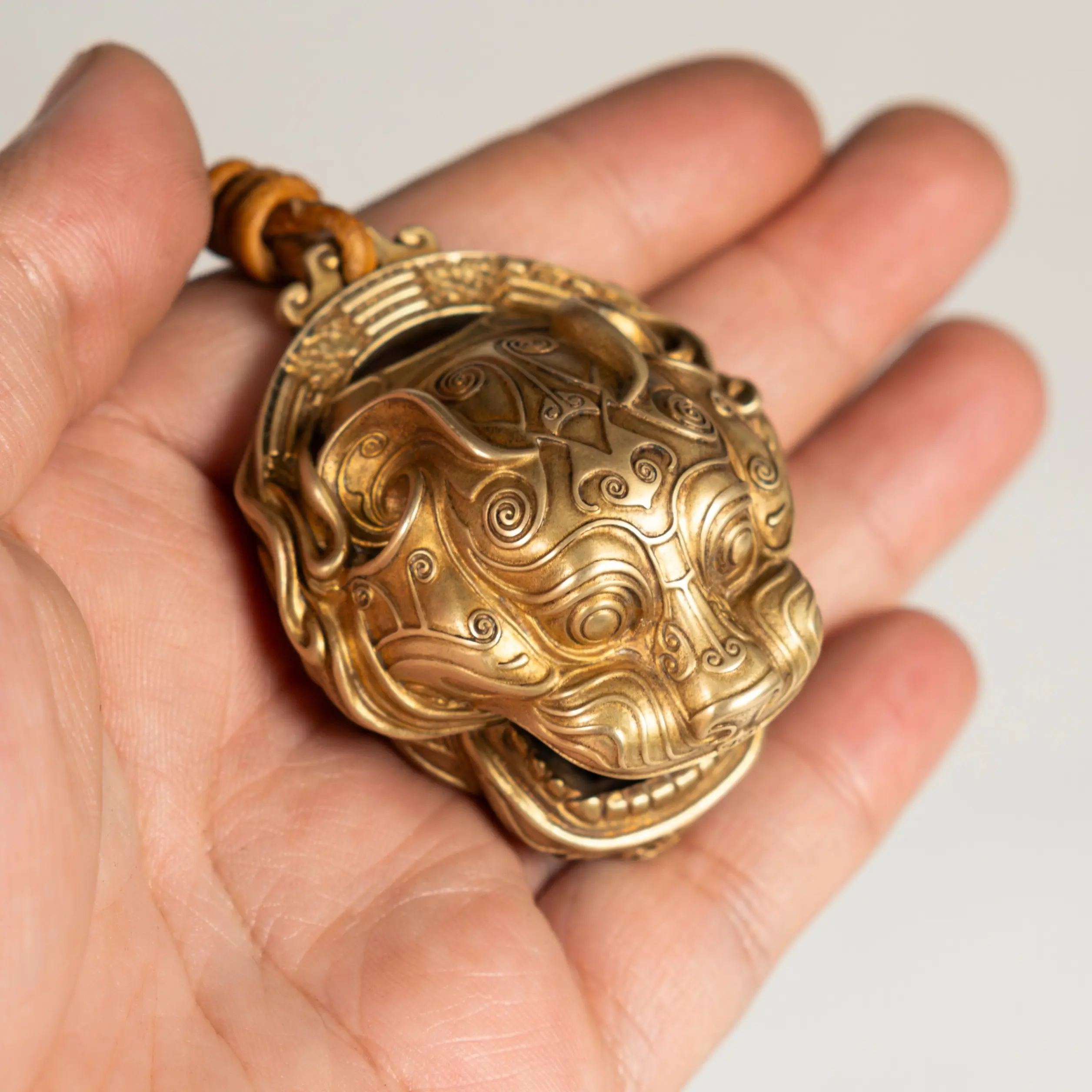 Pure Copper Lucky Tiger Head Bell - Chinese-Style Fengshui Ornaments, Culturally Engraved Decor, Portable Fortune Charm, Traditional Home Decor Item, Anniversary Gift Idea