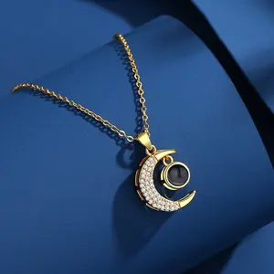 Dainty Personalized Moon Photo Projection Necklace • Memorial Photo Pendant • Personalized Picture Inside Necklace