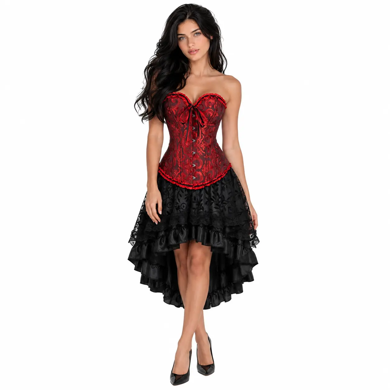 2-Pieces Steampunk Corset Dresses for Women MILALEE Renaissance Corset Dress Ruffle Strapless Corset and Skirt Set Suit Perfect for Halloween Costume Parties  819/7056