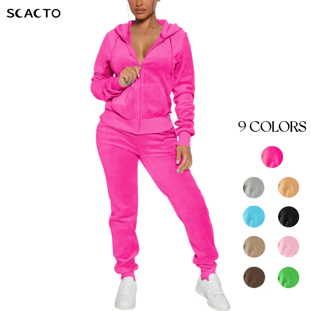 Scacto Women's 2 Piece Sets - Solid Color Long Sleeve Cropped Hoodie, Fitted Pants with Zipper Pocket, Adjustable Drawstring Hem, Stretch Fabric, Sizes S-XXL, Casual Spring Gym Outfit,summerwins