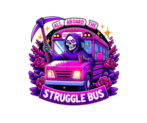 All Aboard The Struggle Bus • T-shirt Tee Shirt Comfortable Unisex Top Casual Sublimation Graphic Funny Sarcastic Skeleton