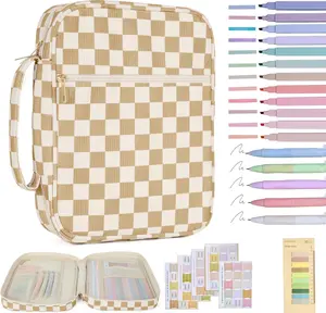 Corduroy Bible Cover for Women – Checkered Large Bible Case with Handle | Bible Study Organizer and Christian Gift for Girls (Khaki, Medium)