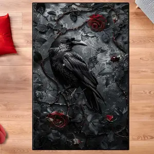 Gothic raven Rug, Gothic Rug, Gothic Decor, Black Cat Rug,Gothic Rug For Goth Room Decor, Gothic Room Decor, Black Rose,guitar skull, raven N4