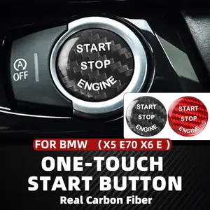 Real Carbon Fiber Car Engine Start Stop Button Interior Trim Cover For BMW X5 E70 X6 E71 E72 E81 E87 E90 E91 E92 E93 E60 E83 E84 E89 Accessories Auto Modifications Anti-Scratch Protection Enhances Texture for a More Premium Look
