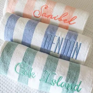Embroidered Cabana Stripe Beach Towel Personalized with Name - Striped Design - Bachelorette Party Gift  - Oversized Beach Towel