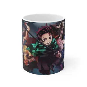Demon Slayer Mug, Tanjiro, Nezuko, Zenitsu, Inosuke & Giyu Anime Battle Cup for Otaku Fans, Cremic Coffee Cup Gift