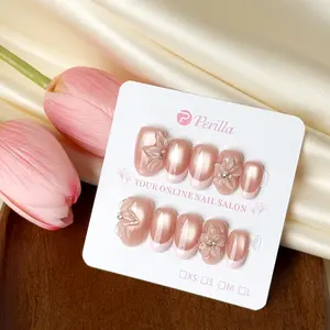 Perilla OV1-OV17 Cat Eye Floral Handmade Press On Nails Butterfly Glitter Rhinestone French Tips with Tool Kit