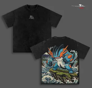 SwampertPokemon Anime Double Printed Vintage Washed Tee Unisex Oversize Heavyweight Cotton T-shirt for Anime Fans and Lovers