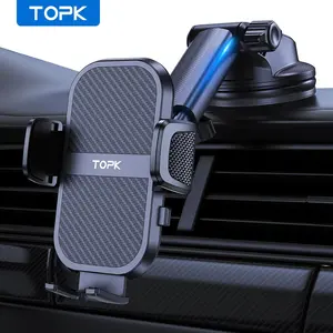TOPK Car Phone Holder, Adjustable 360° Rotation Car Phone Holder for 4.0-6.7 inch Phones, One Button Release Phone Mount for Car Dashboard & Windscreen, Cell Phone Car Mount, Car Cellphone Mount, Car Accessory