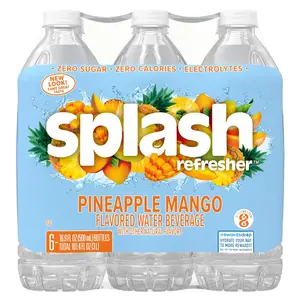 Splash Refresher Pineapple Mango Flavor Water Beverage 16.9 Fl Oz Plastic Bottle Pack of 6