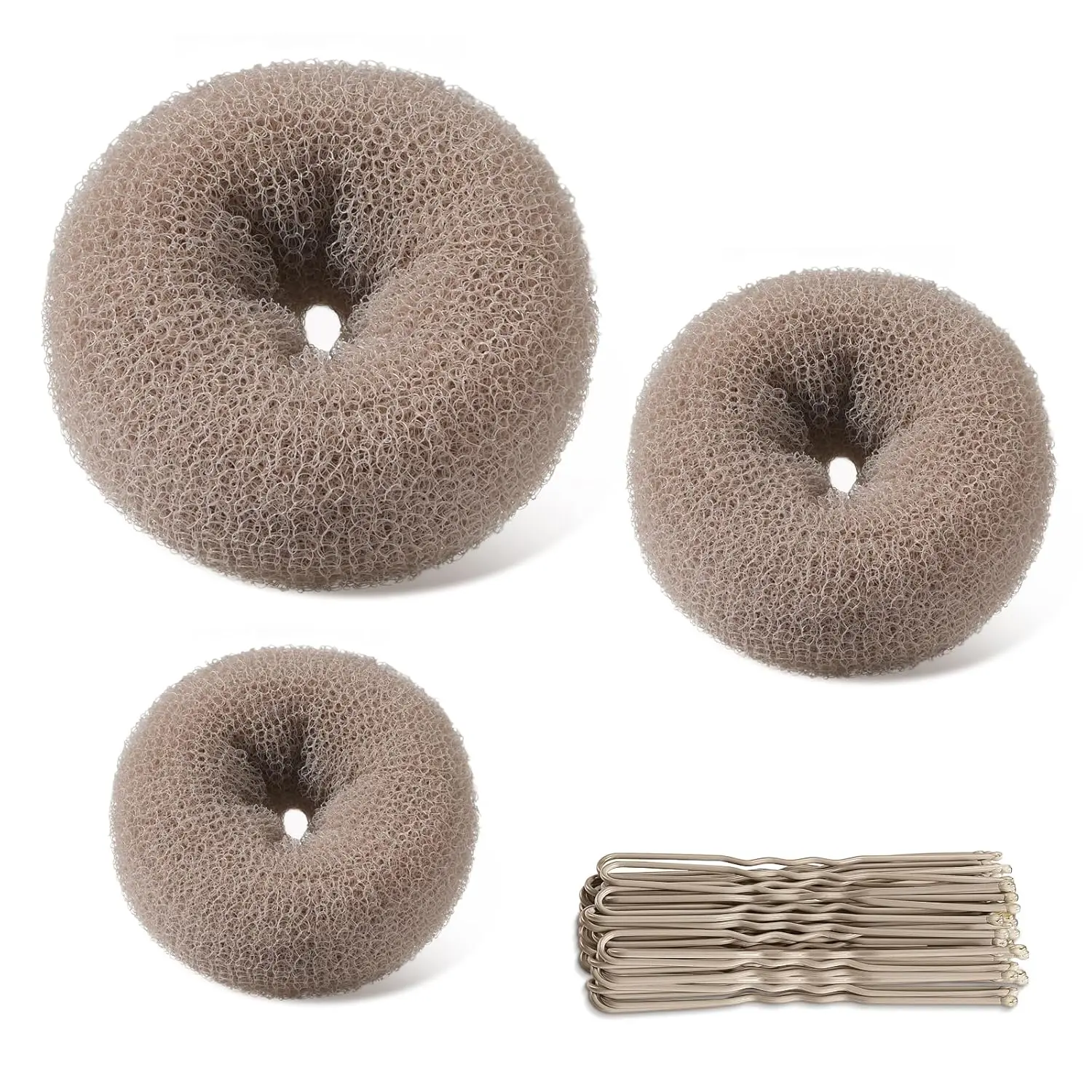 Hair Bun Set, 4 count Tan Brown Hair Donut Bun Maker with 20 count U Shaped Bobby Pins for Dance