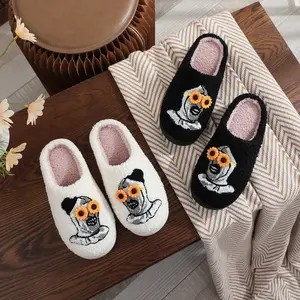 Horror Cartoon Embroidered Plush Slippers, Soft and Comfortable Home Shoes for Men and Women, Perfect for Autumn and Winter Relaxation, Ideal Gift