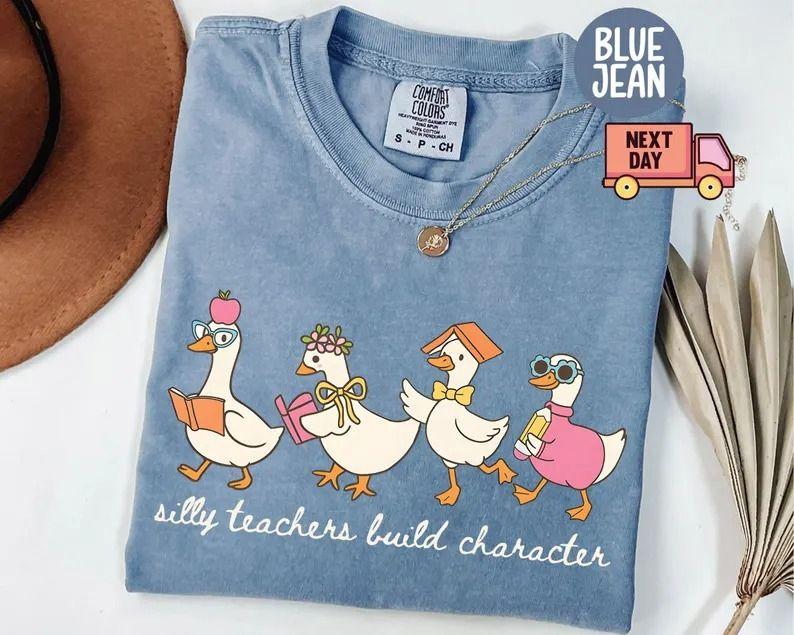 Comfort Colors Silly Teacher Goose Shirt For Back To School, Funny Teacher Appreciation Gift, Unisex Cotton Graphic Tshirt For Daily Wear, Apparel Made In The USA