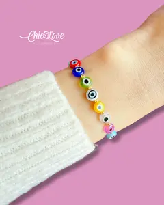 Colorful Evil Eye Bracelet – Handmade Adjustable Red Nylon Cord with Lampwork Glass Evil Eyes