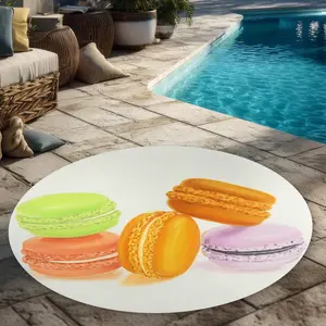 Begin Home Decor C1COAR55MQOIHI 5 x 5 ft. Small Bites of Macaroons - Orange Kitchen Outdoor Area Rug - Round