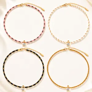 Exquisite Braided Rope Necklace (Zircon-Embellished) - Minimalist Rope Clavicle Chain, Ideal for Layering, Minimalist-Style Jewelry Gift for Women