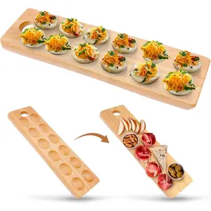 Wooden Deviled Egg Platter – 12 Hole Deviled Egg Tray & Charcuterie Board for Parties, BBQs & Summer Entertaining – Recipes Included
