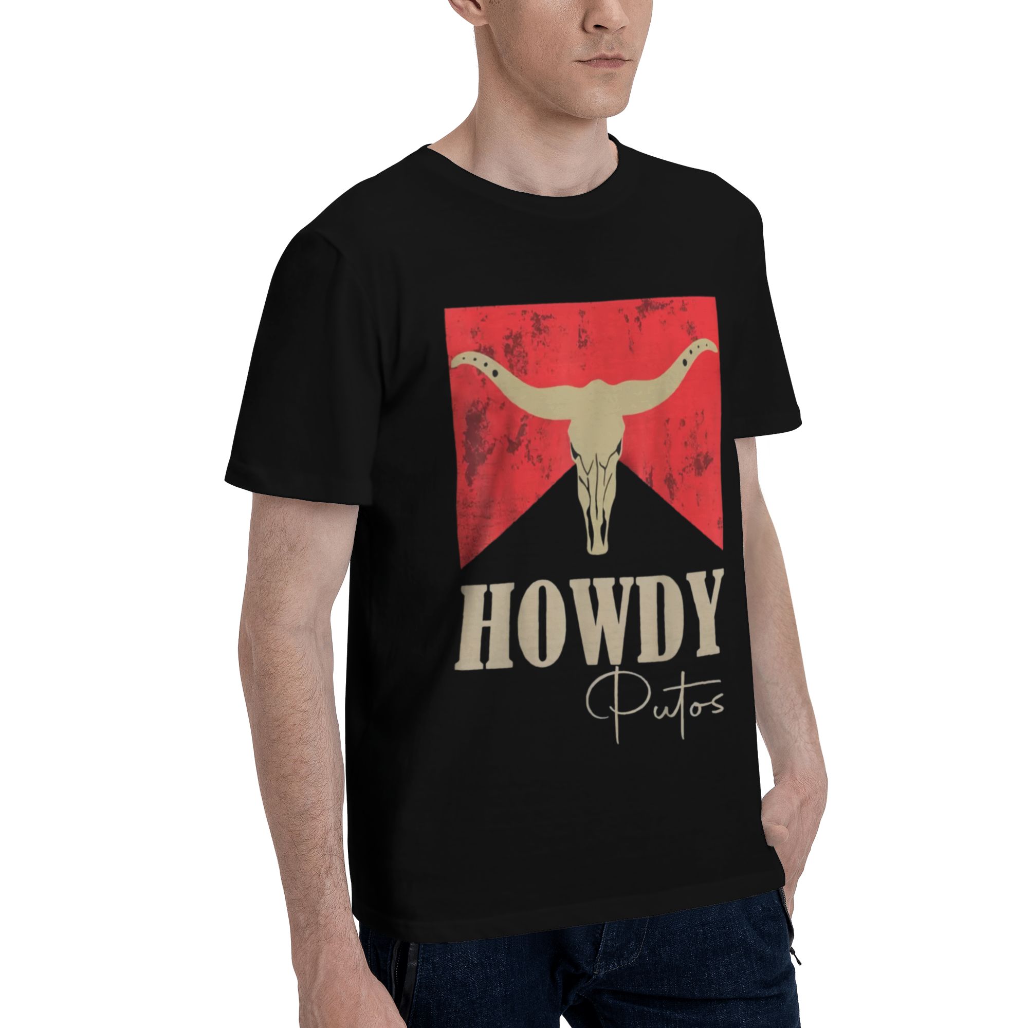 Howdy Putos Longhorn Skull Western Graphic T-Shirt Unisex Cowboy Rodeo Country Tee