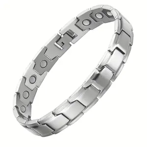 1pc Men'S Magnetic Bracelet, Effective Titanium Steel Magnet Bracelets With Sizing Tool, Silvery healing jewelry