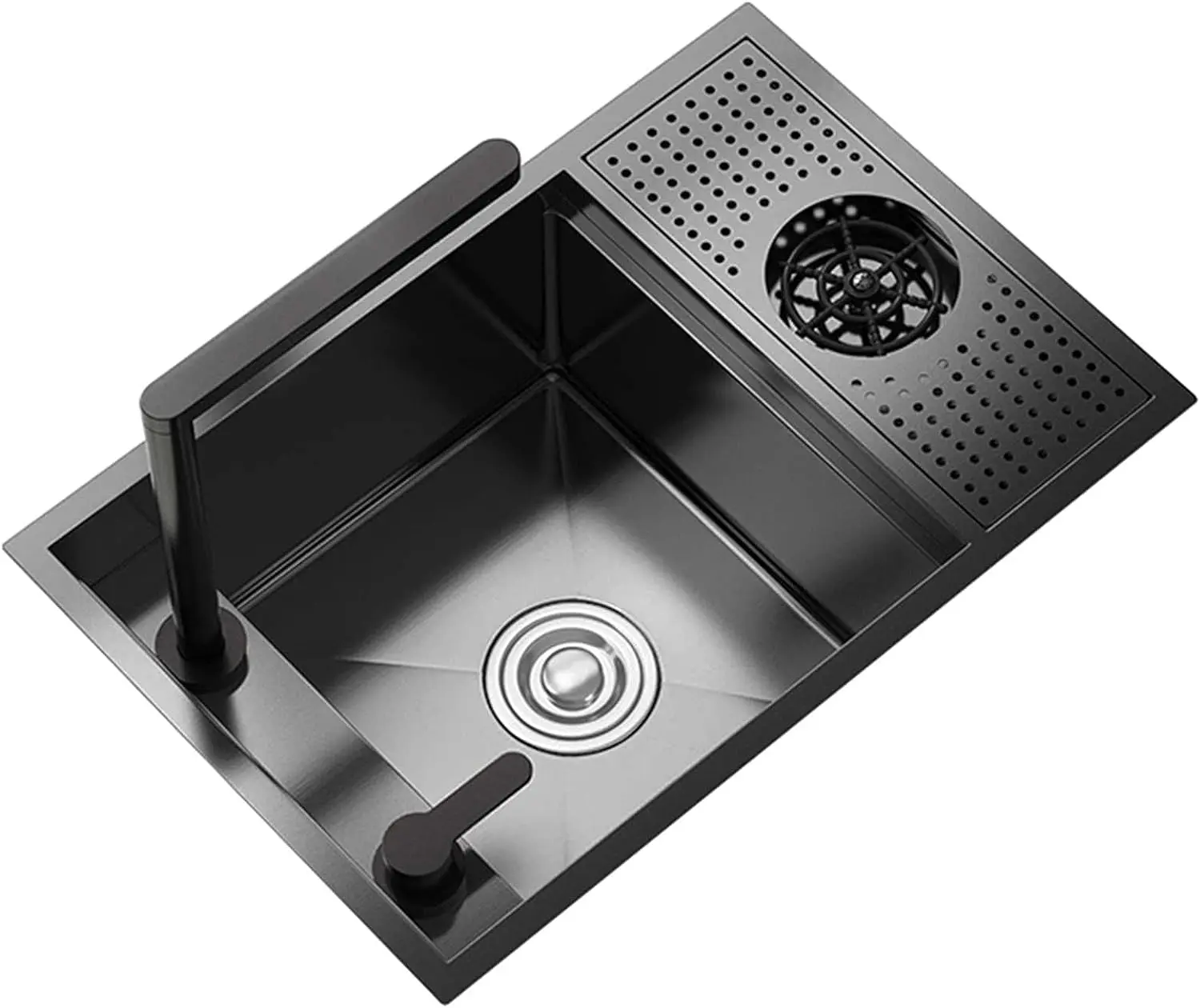 Bronstarz Nano Black Hidden Mini Bar/Cafe/RV/balcony Sink with Up and Down Faucet and Glass Rinser Set 23 INCH
