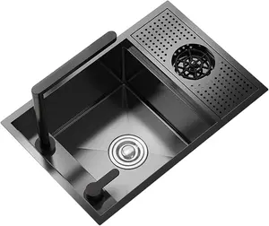 Bronstarz Nano Black Hidden Mini Bar/Cafe/RV/balcony Sink with Up and Down Faucet and Glass Rinser Set 23 INCH