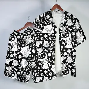 Geng@r Mimiikyu Hawaiian Shirt Tropical Button Up Shirt Summer Beach Shorts Pattern Matching Set Unisex Outfit Geng@r Shirt Gift