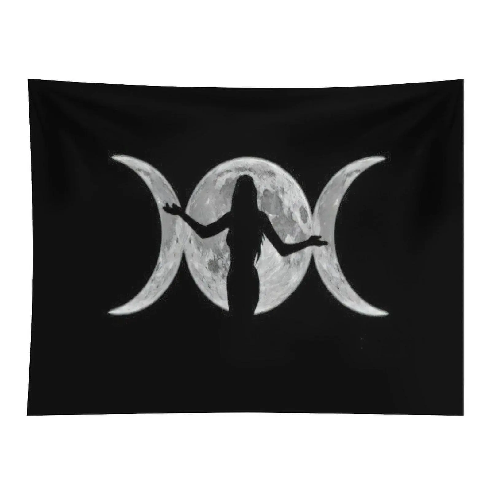 Triple Moon Goddess Tapestry Witchy Silhouette Wall Hanging, Pagan Lunar Phase Tapestry for Bedroom Decor