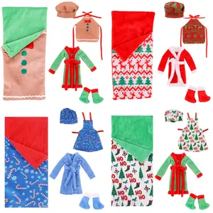 Christmas Decoration Five-Piece Set Accessories, Fits 11.4 Inch Dolls, Includes Bathrobe, Apron, Hat, Sleep Bag, Socks, Perfect Gift for Kids, Doll Clothes Set