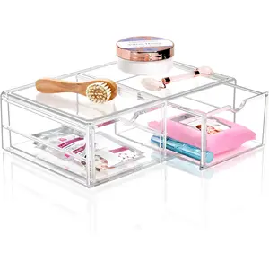 Large Stackable Acrylic Drawers - 2 Clear Storage Drawers for Organizing Make up, Nail Polish, Hair Accessories, and Beauty Supplies - Makeup Organizer for Vanity, Bathroom Organizer Countertop
