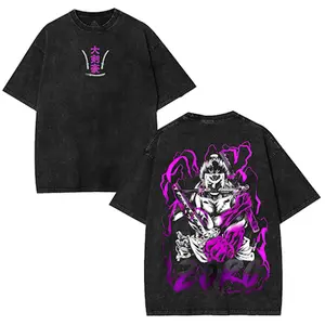 Zoro Asura x One Piece Anime Clothing Double Printed Vintage Oversized Washed Tee Unisex Oversize Anime Manga Merch Washed Heavyweight Cotton T-shirt Gift For Anime Fan OP Lover Menswear Top Classic Seamless graphic t-shirt Smooth Tshirt