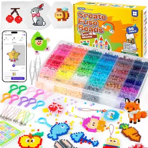 Fuse Beads Kit with Pattern-Generating App, 10500PCS 36 Colors 5mm Beads for Beginners With Pegboard Ironing Paper Tweezers & Keychain Accessories, Great Gift for 5+ Girls for Home & School Projects