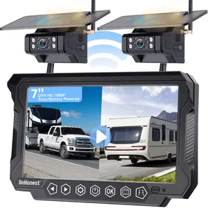 Solar Wireless Backup Camera for RV Trailer: Easy Setup Strong Signal Dual Magnetic Rear View Cameras - 7'' Touch Key HD 1080P Recording Camper Reverse Camera with Monitor - DoHonest V23