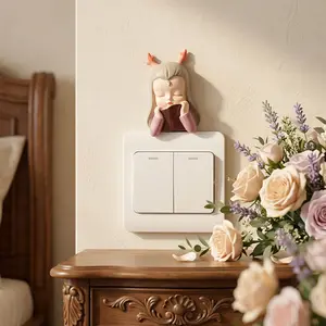 Cartoon Cute Deer Girl Switch Socket Wall Sticker, Resin Self-Adhesive Indoor Decor, Bathroom Wall Decoration, Bedroom, Living Room, Kitchen, Shop