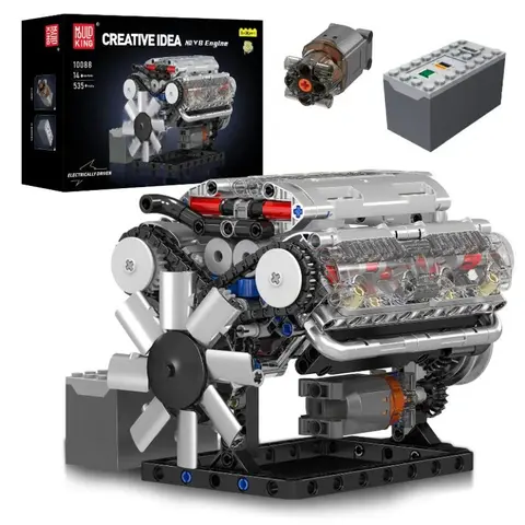 Mould King 10088 V8 Brick Model Set - 535-Piece Creative Building Blocks, Unisex DIY Engineering Playset with Working Steam Engine, STEM Project Collectibles, Christmas Gift Ideas for Kids, Adults and Kids