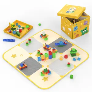 2-in-1 Building Block Play Mat & Toy Storage Bag, Includes 4pcs 10x10" Baseplates Compatible with Lego Building Blocks, Zip-Close Foldable Bag for Kids Room & Travel