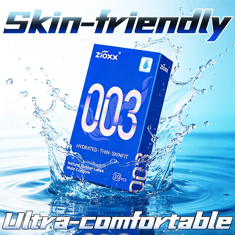 Zioxx 003 Men Ultra Thin Condoms, Hyaluronic Acid Lubricated Natural Latex 10pcs