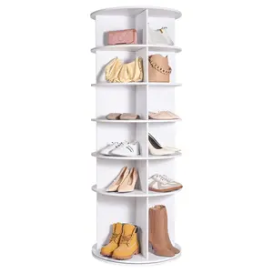 【Summervibes】VEVOR 6-Tier Rotating Shoe Rack Tower 360° Spinning Shoe Display Carousel White