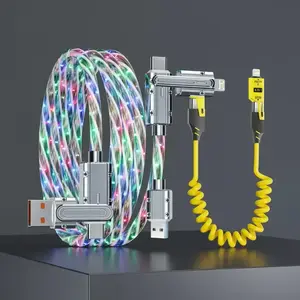 240W 4-in-1 & 65W 4-in-1 Charging Cable Bundle, 2pcs Multi-Functional Data Lines, Fast Charging, USB-C to USB-C and USB-A with Lightning PD Support, Cellphone