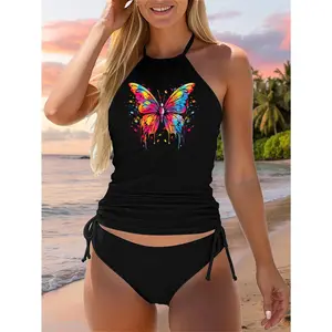 Cool Butterfly on colorful painted Butterfly Two Piece Swimsuit