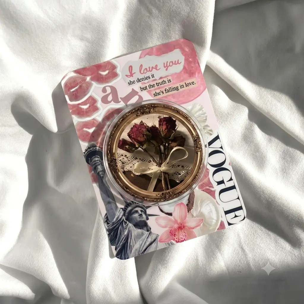 Dried Rose Phone Grip Vintage Gold Frame Phone Stand Cute Cottagecore Dried Flowers Griptok Aesthetic Floral Acrylic Phone Holder Victorian Art Gift