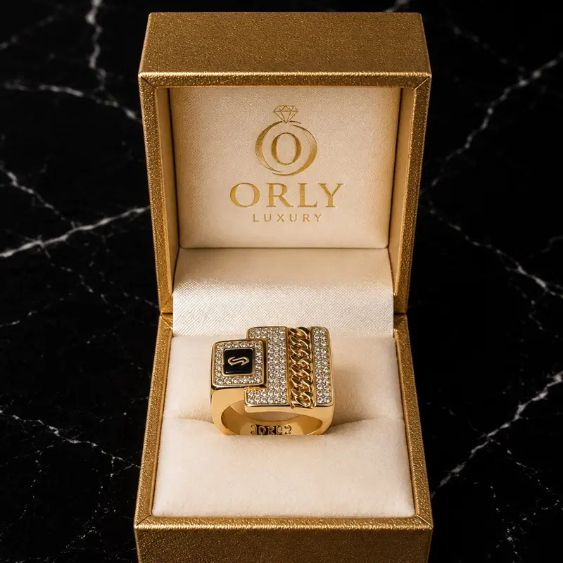 Orly Luxury Iced Gold Ring - 14K Gold-Plated Stainless Steel Jewelry