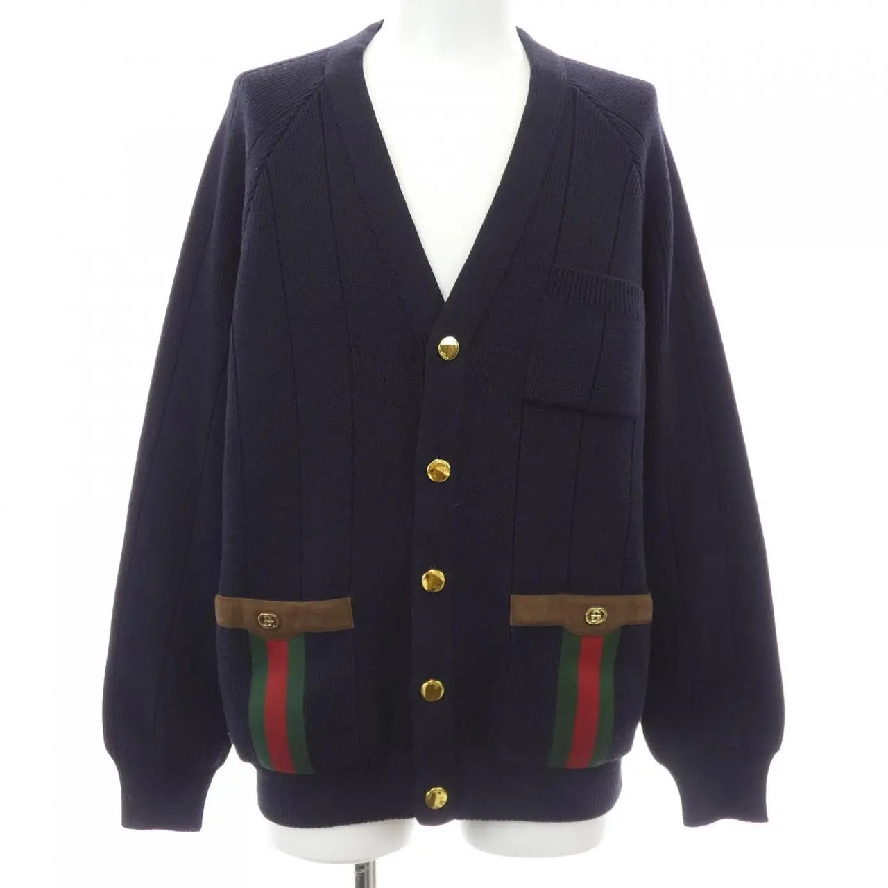 Pre-owned GUCCI Wool Small Leather Goods Web Blend Cardigan